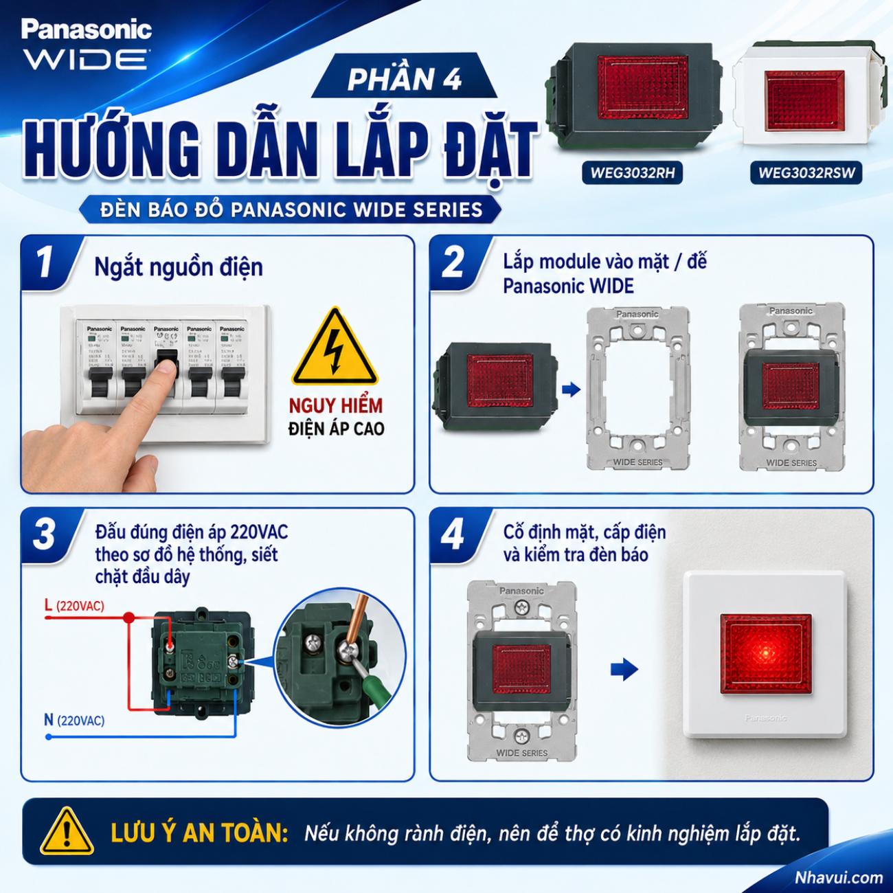 Đèn báo màu đỏ Panasonic WIDE Series 220VAC